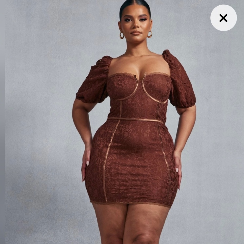 Plus Chocolate Lace Cup Detail Bodycon Dress